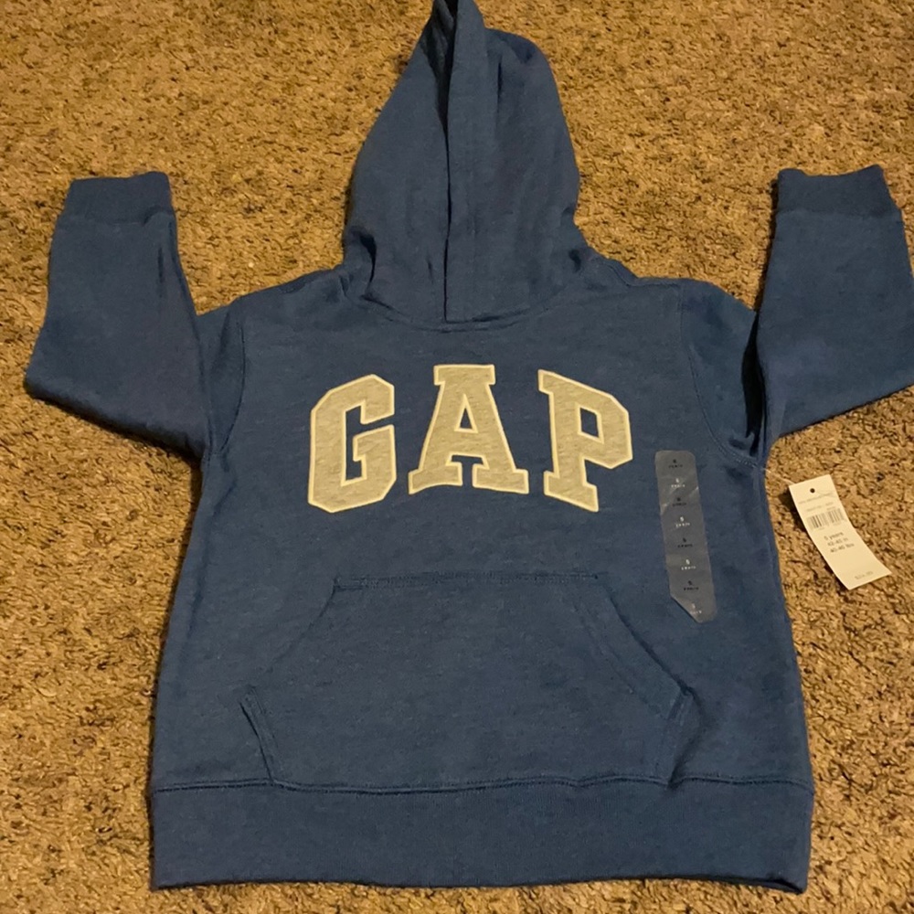 Gap blue pullover hoodie w/ gray lettering